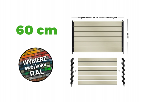 Żaluzje tarasowe ALUMINIOWE MALOWANE + uchwyty kolor do wyboru | długość desek 60 cm