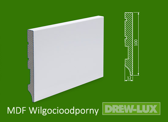 Listwa przypodłogowa MDF biała lakierowana - 100 x 12 R1 PLUS - wilgocioodporna