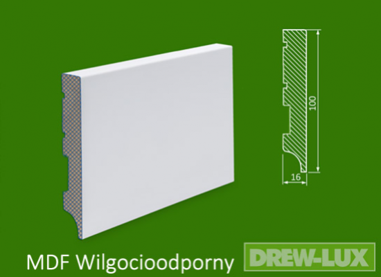 Listwa przypodłogowa MDF biała lakierowana - 100 x 16 R1 PLUS - wilgocioodporna